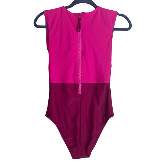 Averie Selena One Piece Swimsuit Womens Size S Pink Two Tone Colorblock Modest - Picture 2 of 5